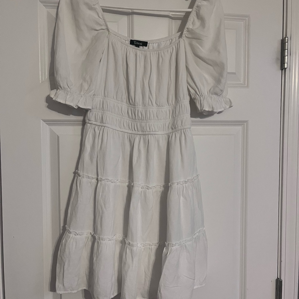 Trixxi White Short-Sleeve Ruffle-Trimmed Cottagecore Euro Summer Wedding Size S